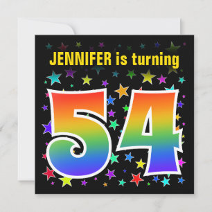 Colourful Stars + Rainbow Pattern "54" Birthday # Invitation