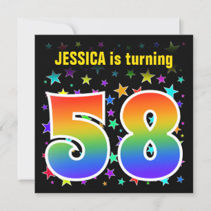 Colourful Stars + Rainbow Pattern "58" Birthday # Invitation