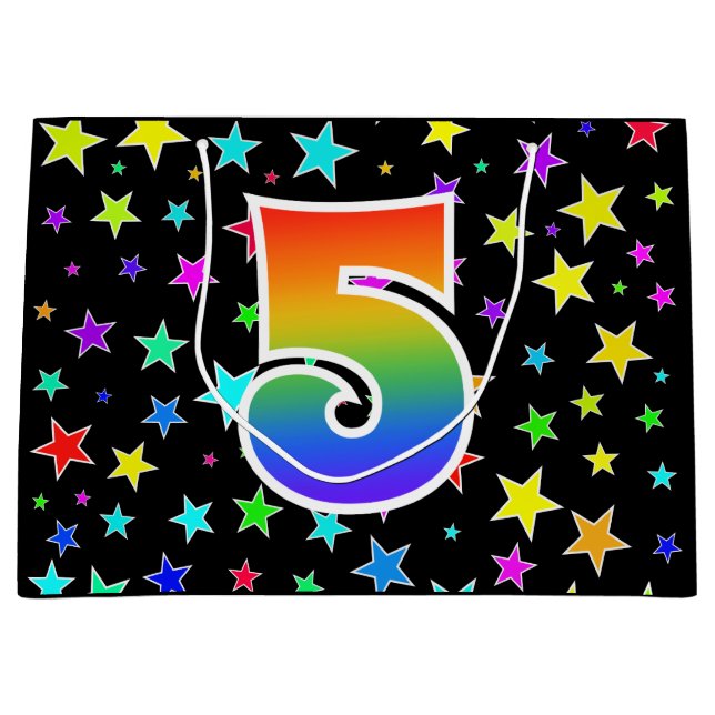 Colourful Stars + Rainbow Pattern "5" Event # Large Gift Bag (Front)