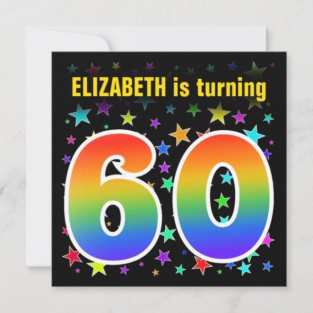 Colourful Stars + Rainbow Pattern "60" Birthday # Invitation (Front)