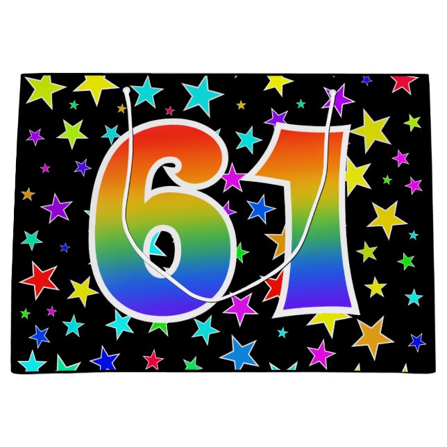 Colourful Stars + Rainbow Pattern "61" Event # Large Gift Bag (Front)