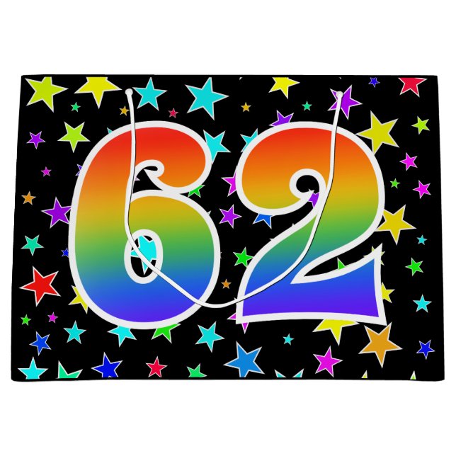Colourful Stars + Rainbow Pattern "62" Event # Large Gift Bag (Front)