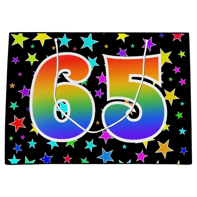 Colourful Stars + Rainbow Pattern "65" Event # Large Gift Bag (Front)