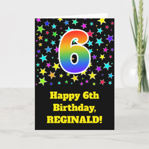 Colourful Stars + Rainbow Pattern "6" Birthday # Card