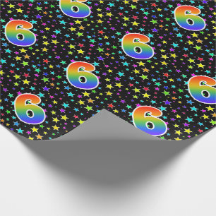 Colourful Stars + Rainbow Pattern "6" Event # Wrapping Paper