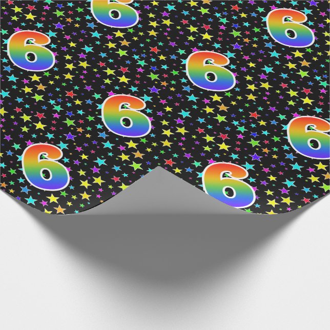 Colourful Stars + Rainbow Pattern "6" Event # Wrapping Paper (Corner)