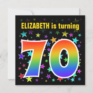 Colourful Stars + Rainbow Pattern "70" Birthday # Invitation