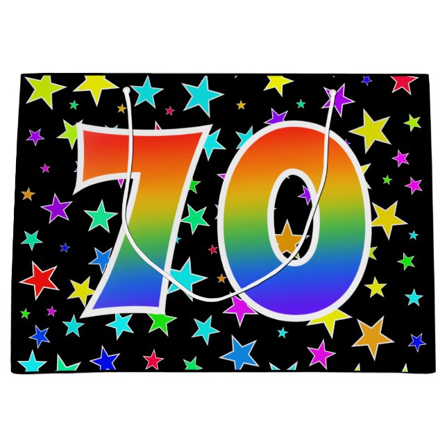Colourful Stars + Rainbow Pattern "70" Event # Large Gift Bag (Front)