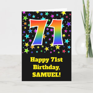 Colourful Stars + Rainbow Pattern "71" Birthday # Card