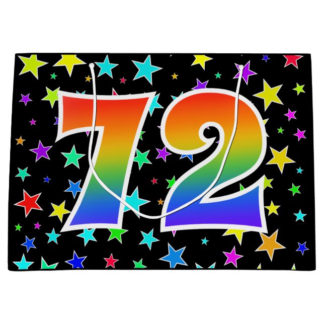 Colourful Stars + Rainbow Pattern "72" Event # Large Gift Bag (Front)