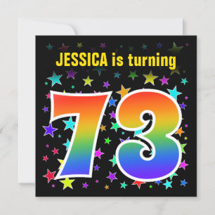 Colourful Stars + Rainbow Pattern "73" Birthday # Invitation