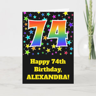 Colourful Stars + Rainbow Pattern "74" Birthday # Card