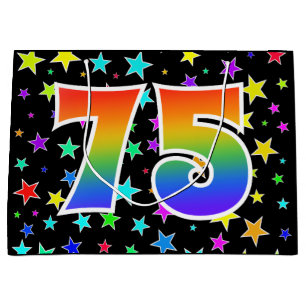 Colourful Stars + Rainbow Pattern "75" Event # Large Gift Bag