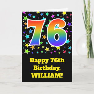 Colourful Stars + Rainbow Pattern "76" Birthday # Card