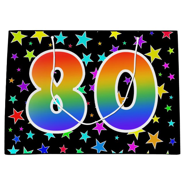Colourful Stars + Rainbow Pattern "80" Event # Large Gift Bag (Front)