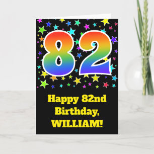 Colourful Stars + Rainbow Pattern "82" Birthday # Card