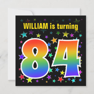 Colourful Stars + Rainbow Pattern "84" Birthday # Invitation