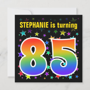Colourful Stars + Rainbow Pattern "85" Birthday # Invitation
