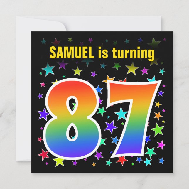 Colourful Stars + Rainbow Pattern "87" Birthday # Invitation (Front)