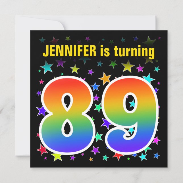 Colourful Stars + Rainbow Pattern "89" Birthday # Invitation (Front)