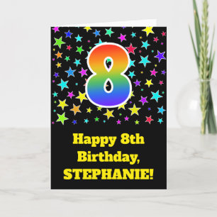 Colourful Stars + Rainbow Pattern "8" Birthday # Card