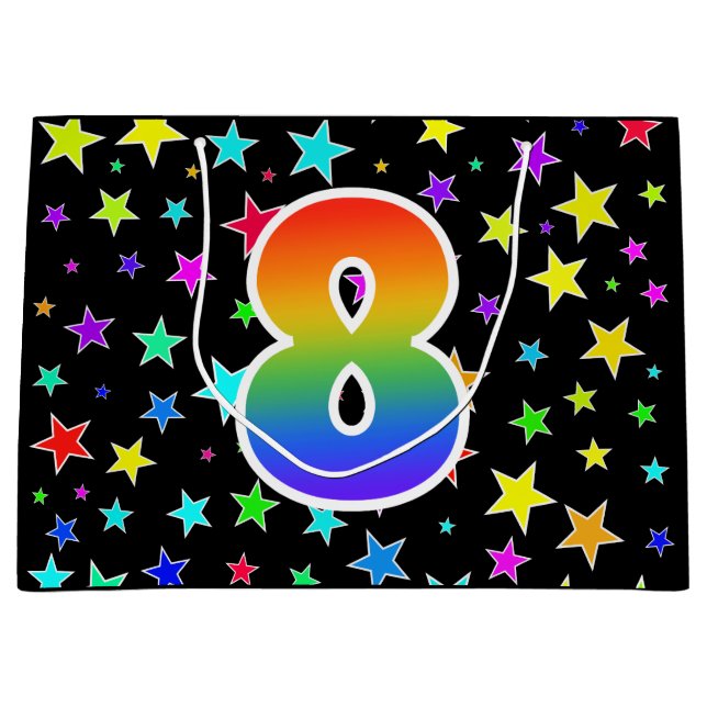 Colourful Stars + Rainbow Pattern "8" Event # Large Gift Bag (Front)
