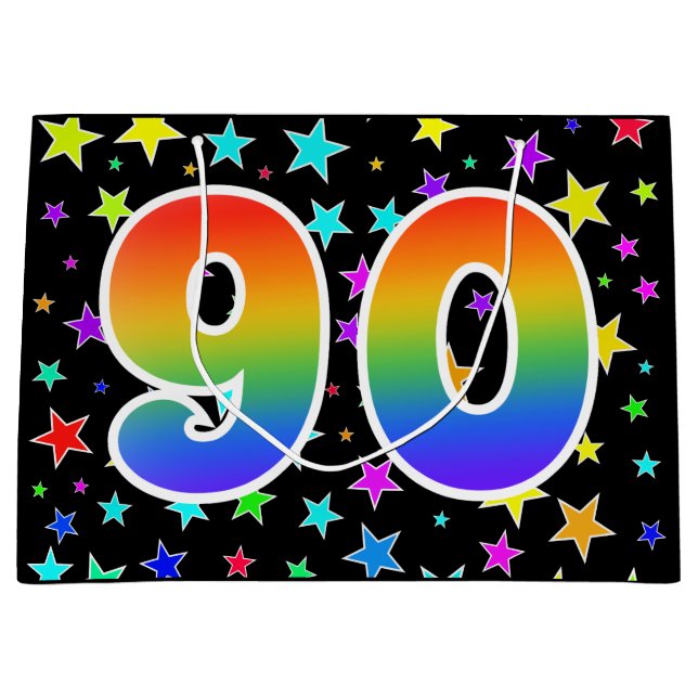 Colourful Stars + Rainbow Pattern "90" Event # Large Gift Bag (Front)