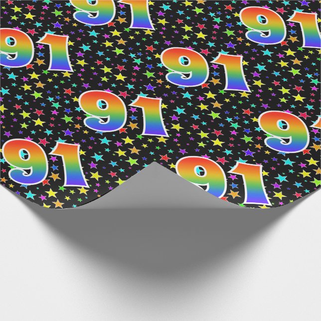 Colourful Stars + Rainbow Pattern "91" Event # Wrapping Paper (Corner)