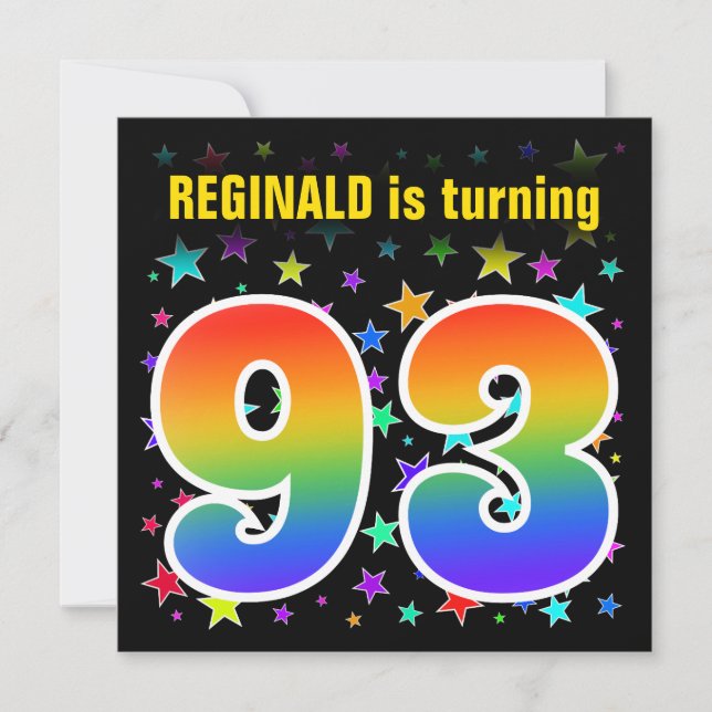 Colourful Stars + Rainbow Pattern "93" Birthday # Invitation (Front)