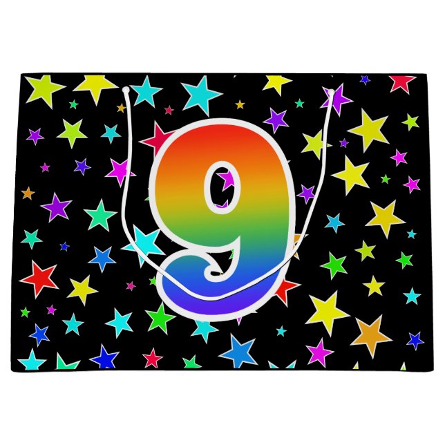 Colourful Stars + Rainbow Pattern "9" Event # Large Gift Bag (Front)