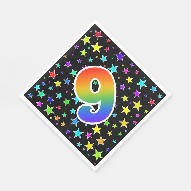Colourful Stars + Rainbow Pattern "9" Event # Napkin (Corner)