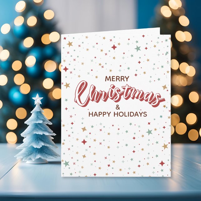 Colourful Stars Red and White Simple Christmas Card (Creator Uploaded)
