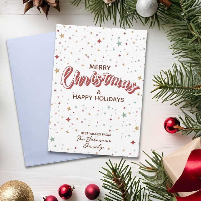 Colourful Stars Red and White Simple Christmas Holiday Card (Creator Uploaded)