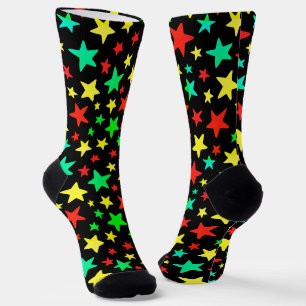 Colourful Stars Red Blue Green Yellow Black Modern Socks