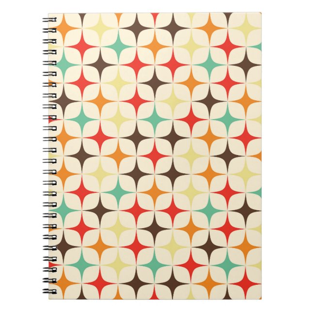 Colourful Stars Retro Geometric Pattern Notebook (Front)