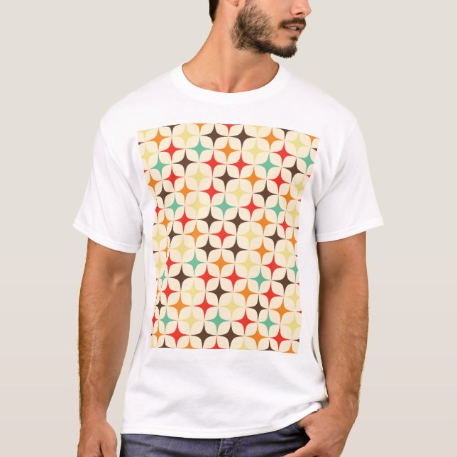 Colourful Stars Retro Geometric Pattern T-Shirt (Front)