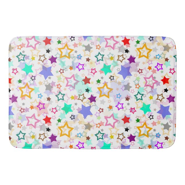 Colourful Stars White  Bath Mat (Front)