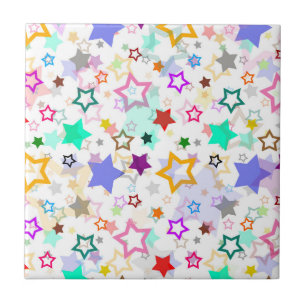 Colourful Stars White Ceramic Tile