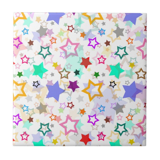Colourful Stars White  Ceramic Tile (Front)