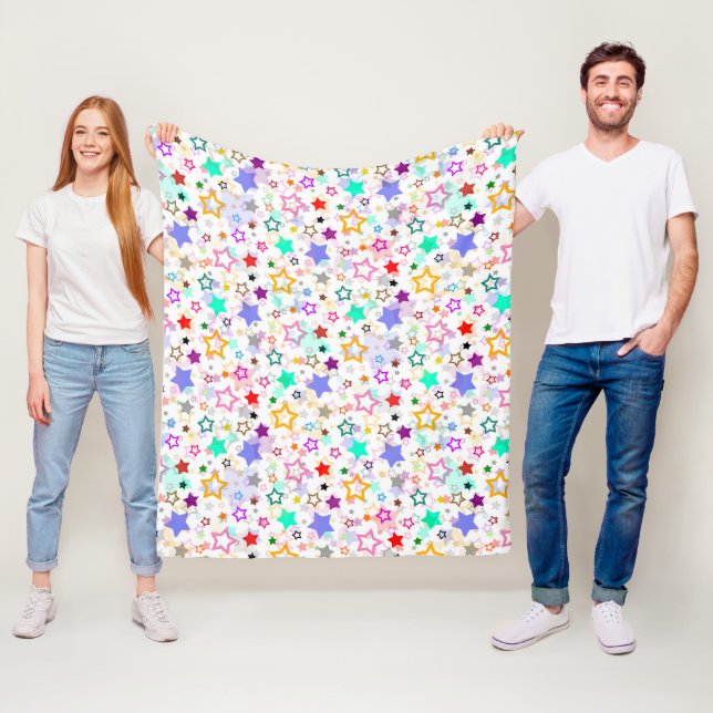 Colourful Stars White  Fleece Blanket (In Situ)