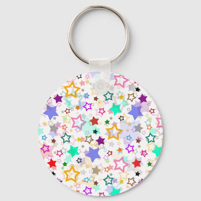 Colourful Stars White  Key Ring (Front)