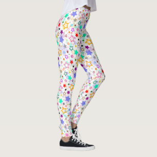Colourful Stars White  Leggings