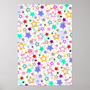 Colourful Stars White  Poster