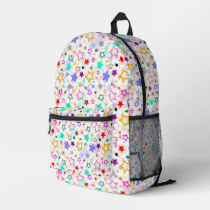 Colourful Stars White  Printed Backpack