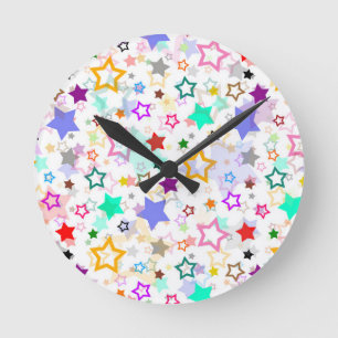 Colourful Stars White Round Clock