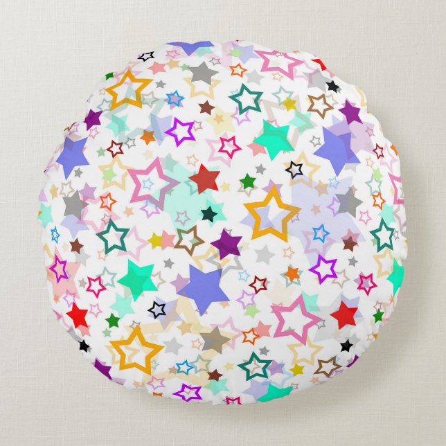 Colourful Stars White  Round Cushion (Front)