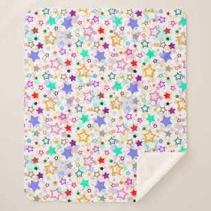 Colourful Stars White  Sherpa Blanket