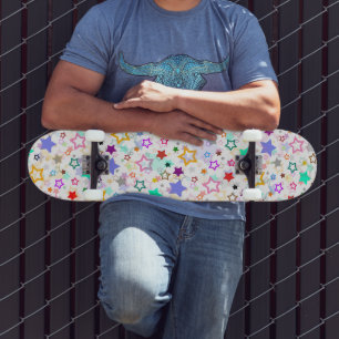 Colourful Stars White  Skateboard