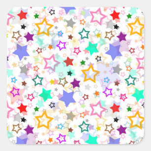 Colourful Stars White  Square Sticker