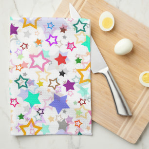 Colourful Stars White  Tea Towel